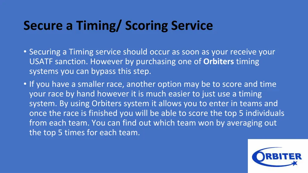 secure a timing scoring service