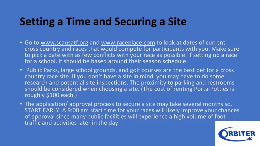 setting a time and securing a site