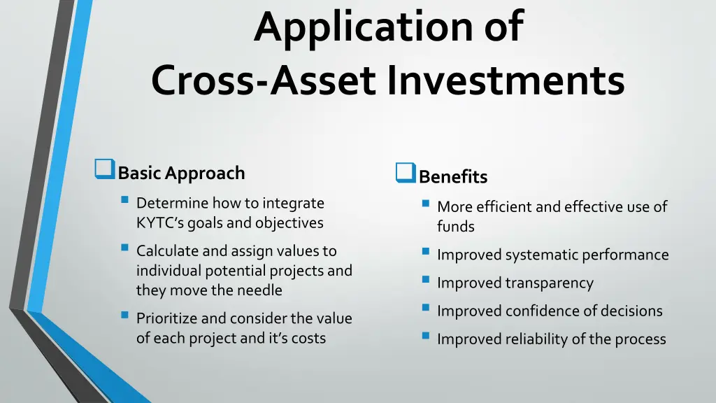 application of cross asset investments