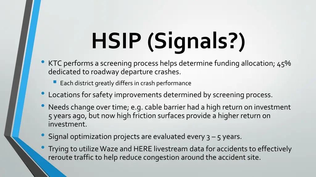 hsip signals ktc performs a screening process