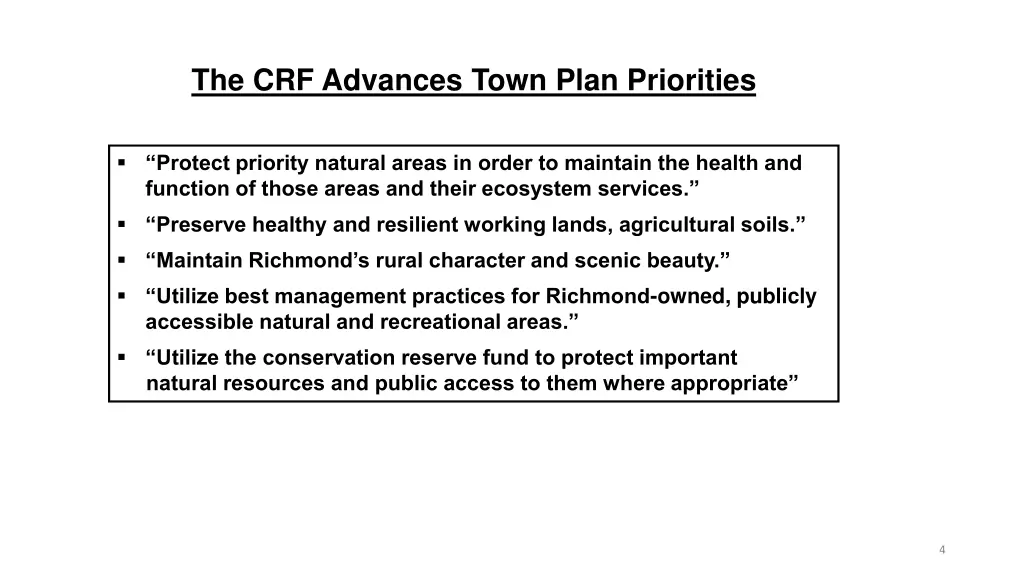 the crf advances town plan priorities