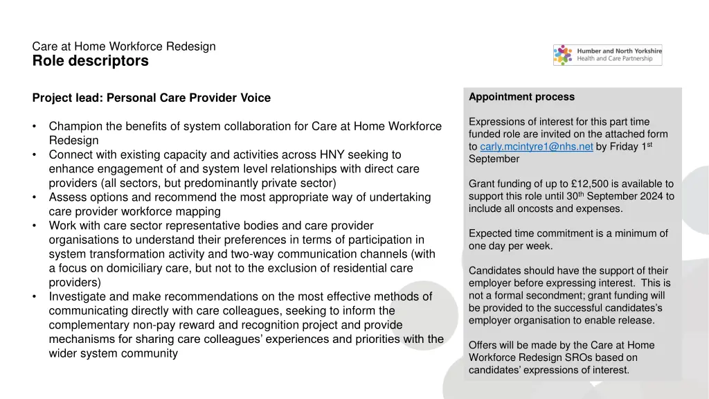 care at home workforce redesign role descriptors 3