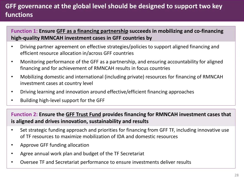 gff governance at the global level should