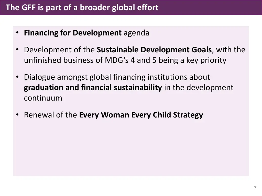 the gff is part of a broader global effort