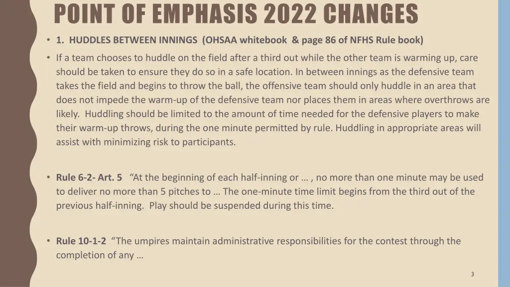 point of emphasis 2022 changes 1 huddles between