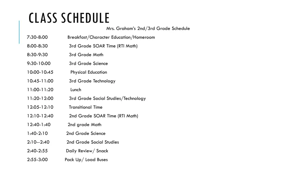 class schedule