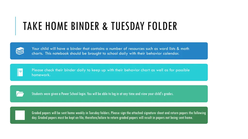 take home binder tuesday folder