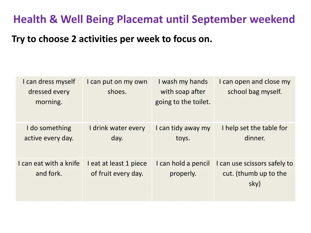 health well being placemat until september weekend