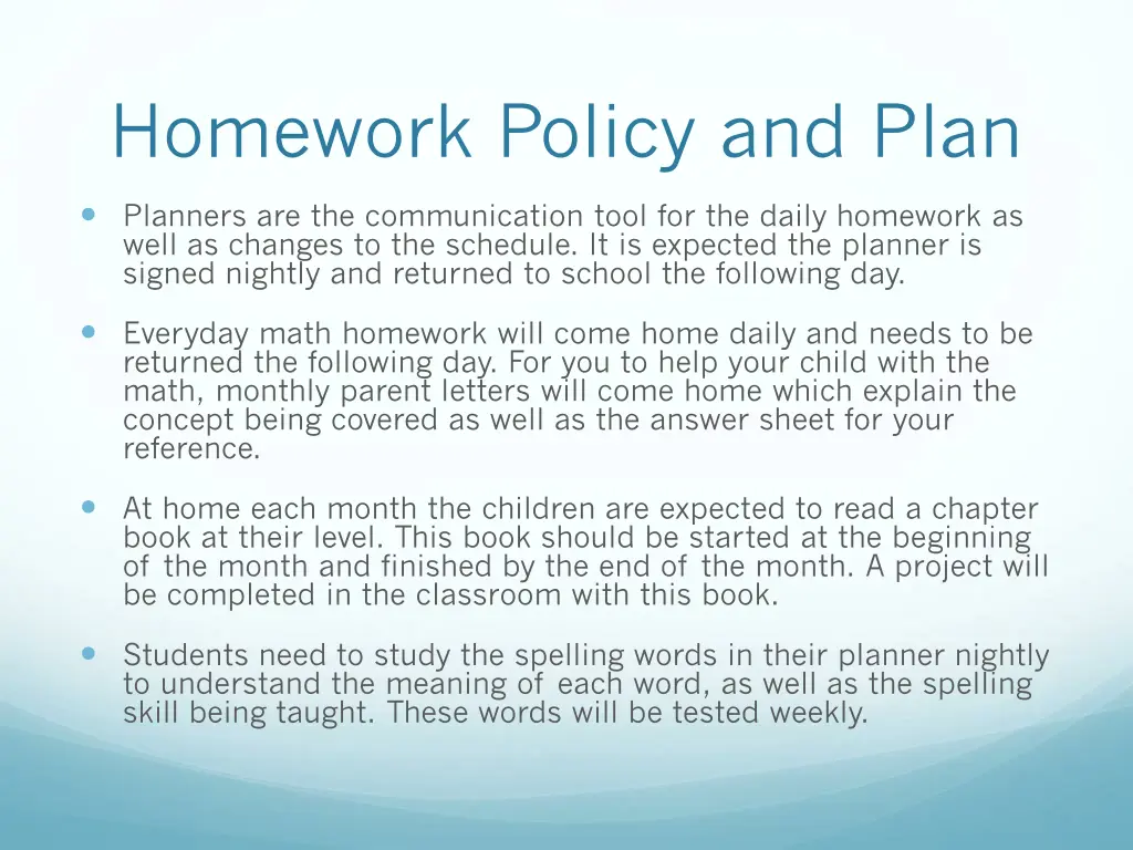 homework policy and plan