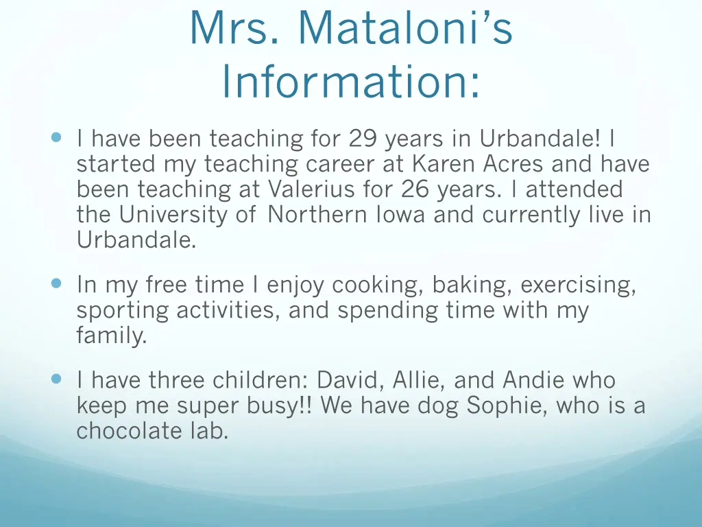 mrs mataloni s information