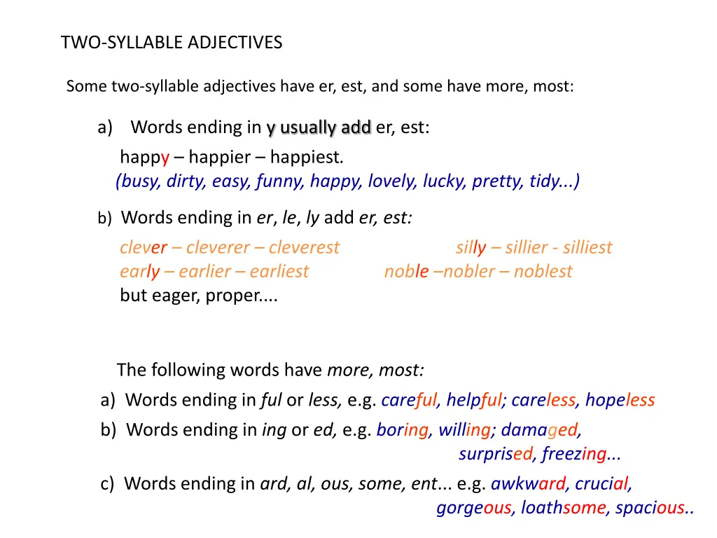 two syllable adjectives