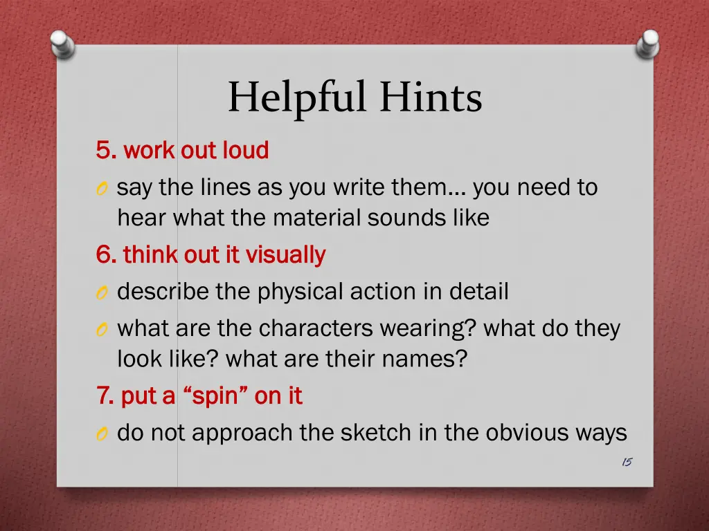 helpful hints loud o say the lines as you write