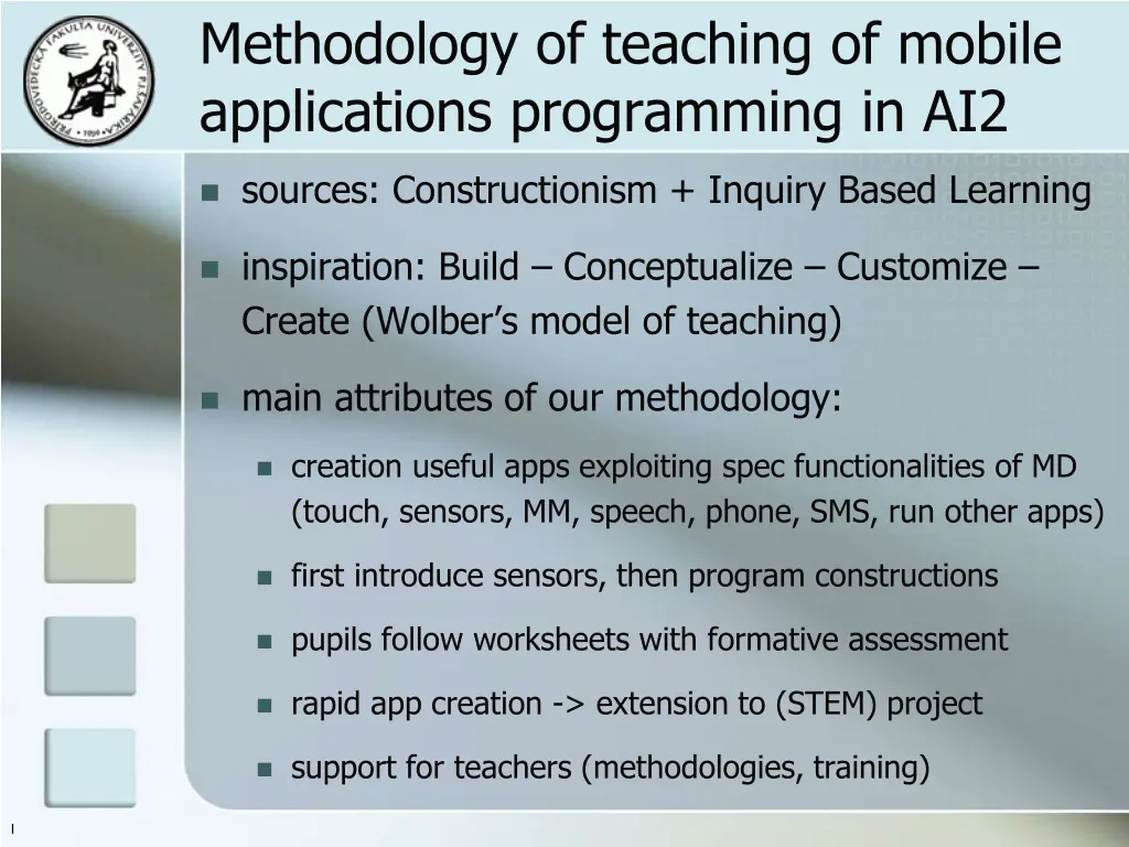 methodology of teaching of mobile applications