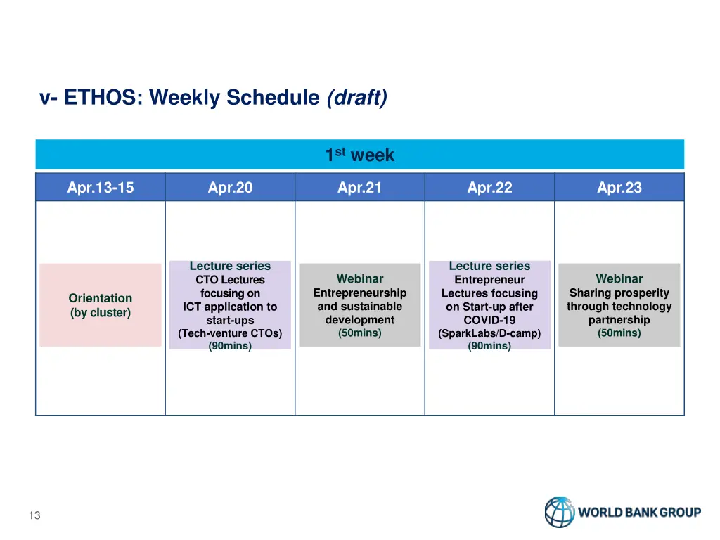 v ethos weekly schedule draft