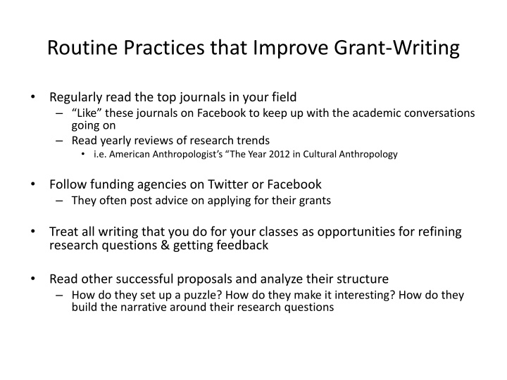 routine practices that improve grant writing