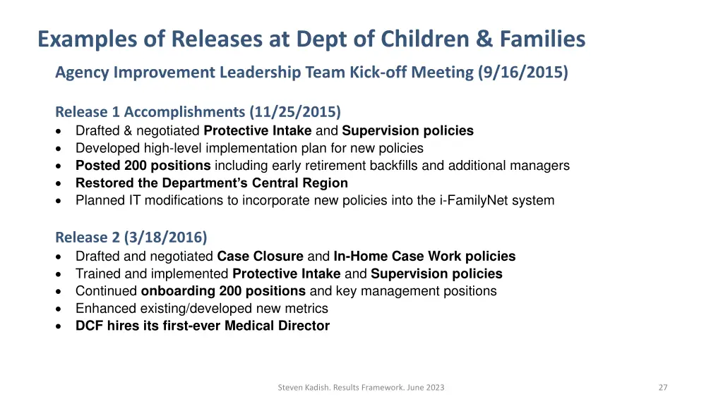 examples of releases at dept of children families