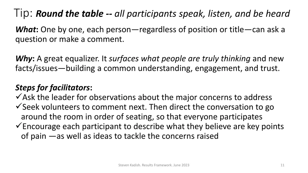 tip round the table all participants speak listen