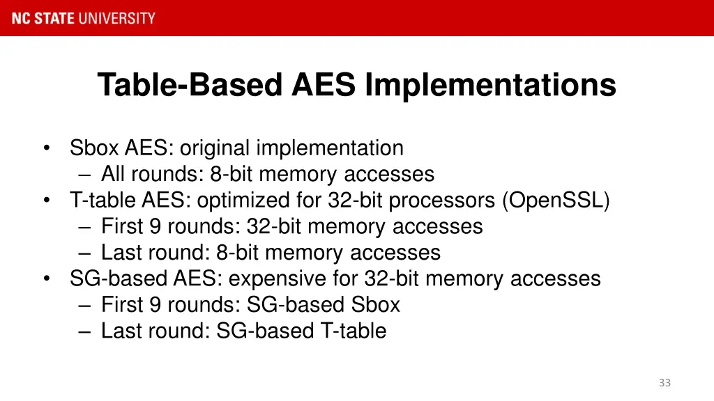 table based aes implementations