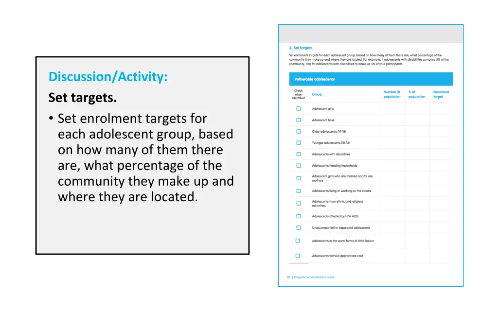 discussion activity set targets set enrolment