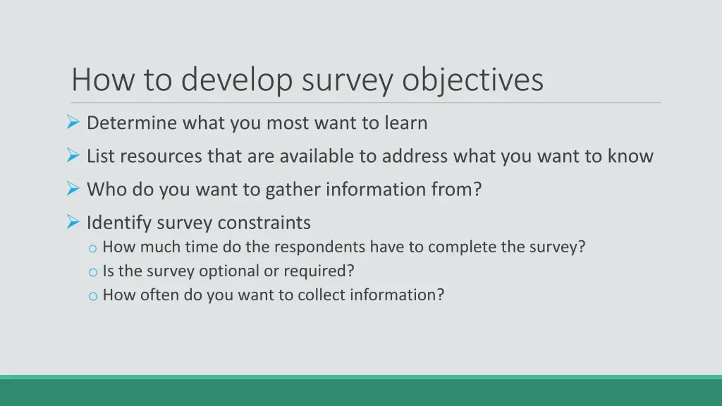 how to develop survey objectives