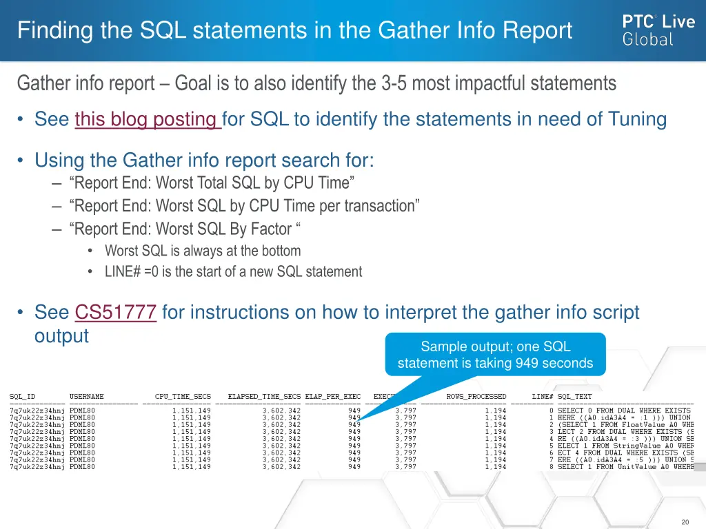 finding the sql statements in the gather info