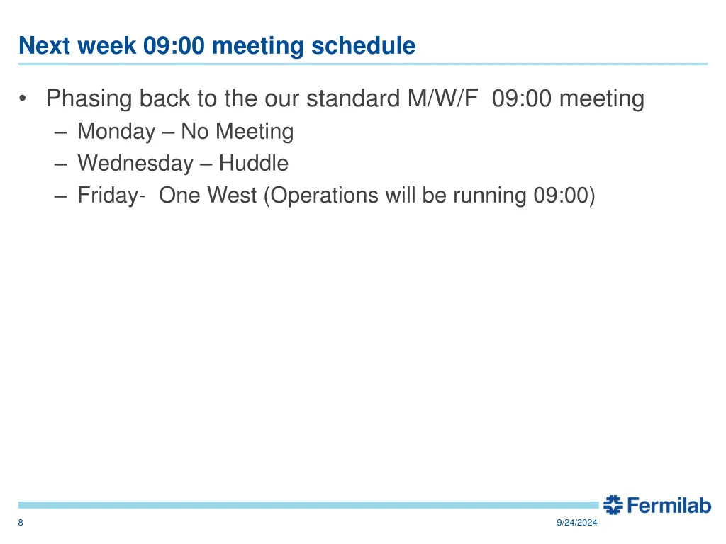 next week 09 00 meeting schedule