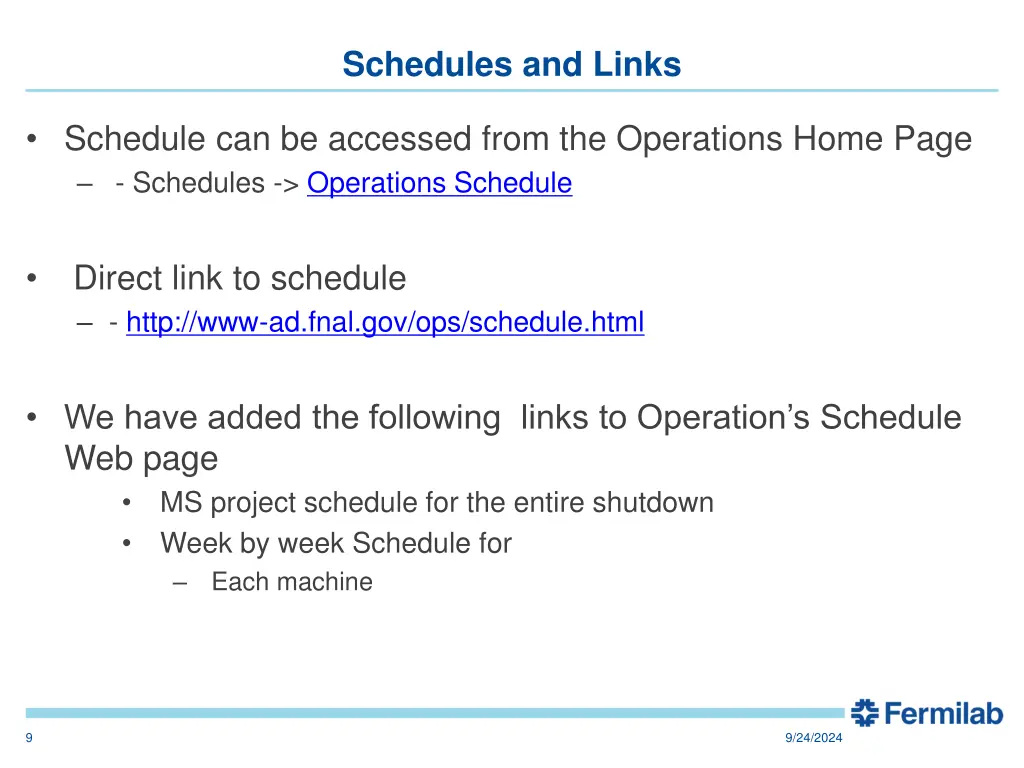 schedules and links