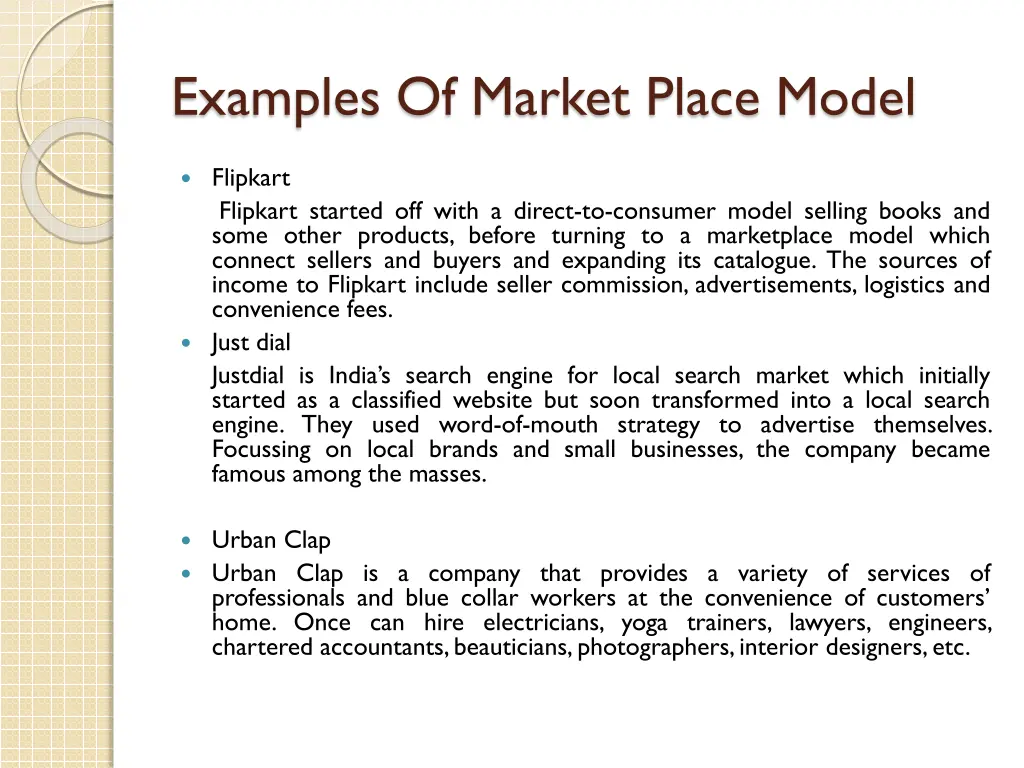 examples of market place model