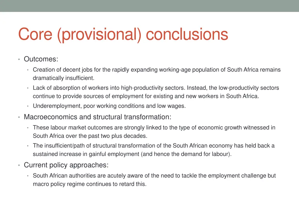 core provisional conclusions