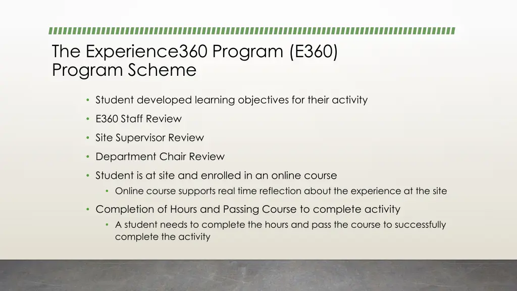 the experience360 program e360 program scheme