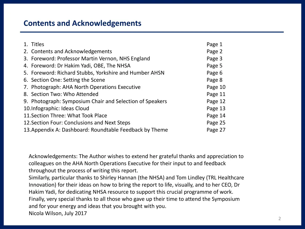 contents and acknowledgements