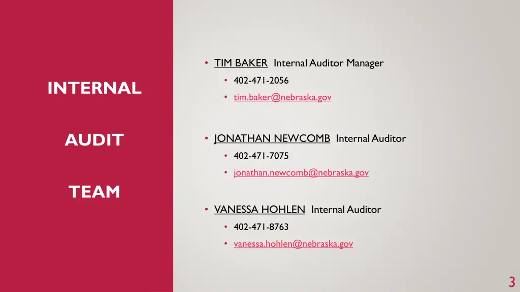 tim baker internal auditor manager