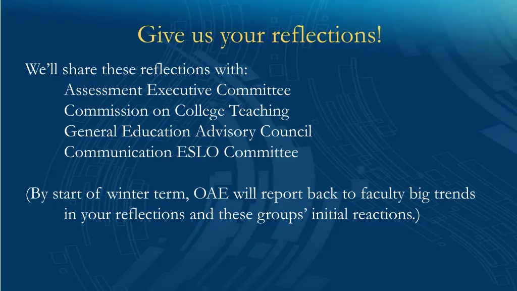 give us your reflections