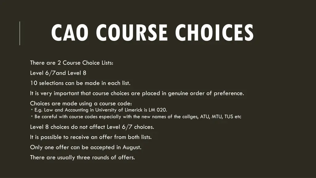 cao course choices