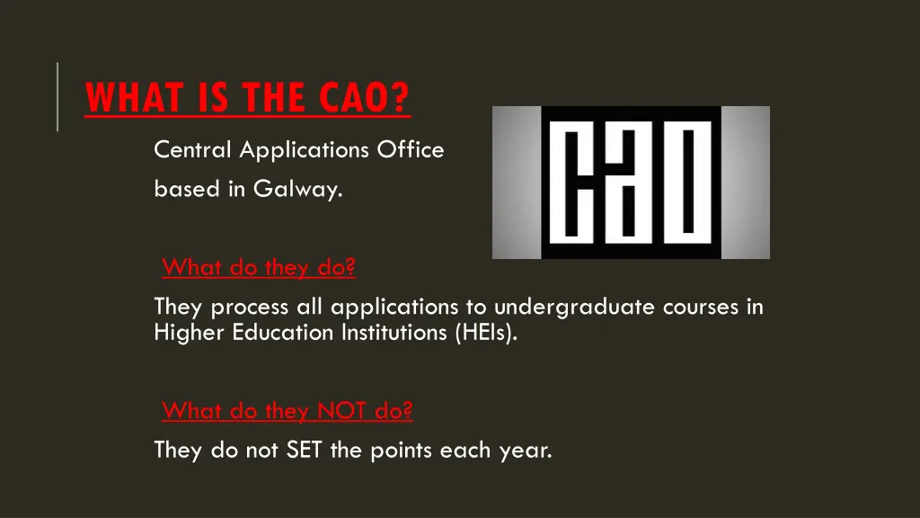 what is the cao central applications office based