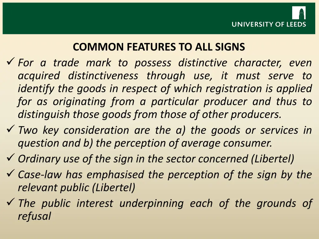 common features to all signs for a trade mark