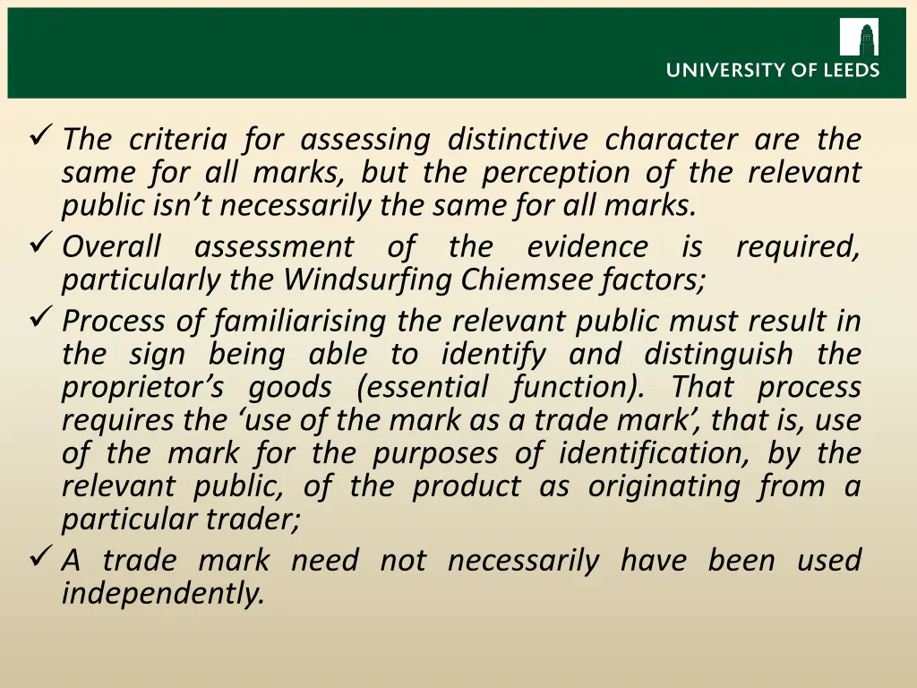 the criteria for assessing distinctive character