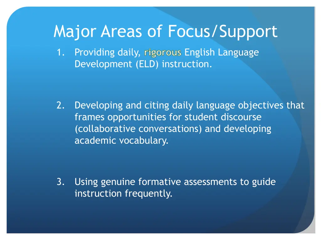 major areas of focus support 1