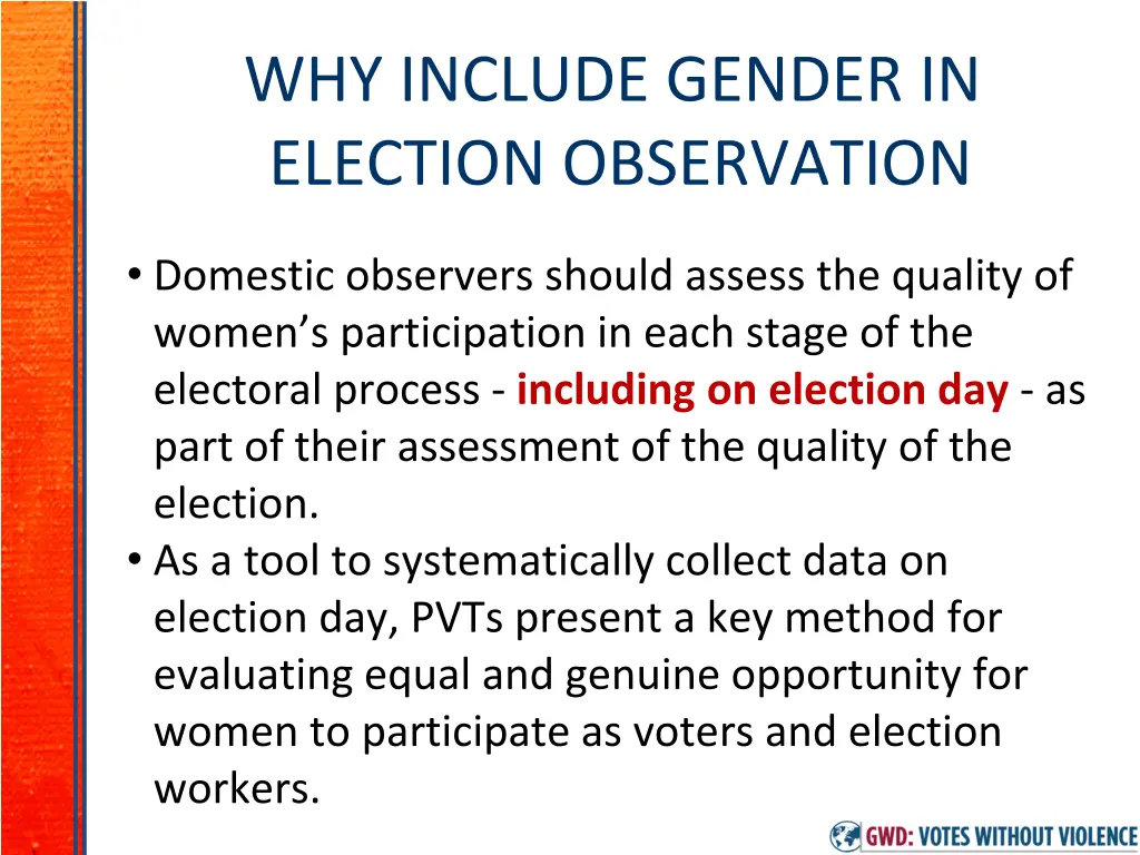 why include gender in election observation 1