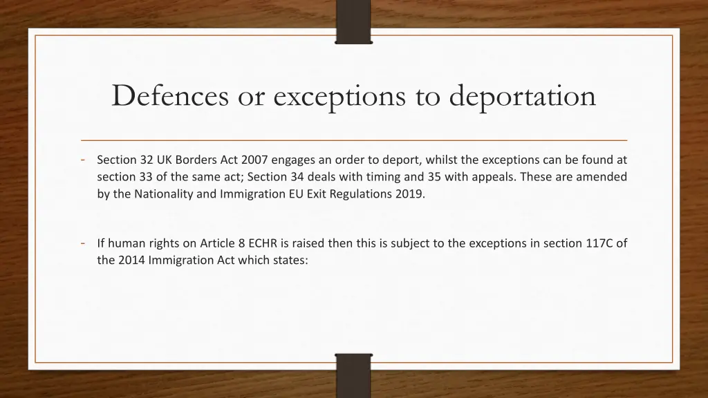 defences or exceptions to deportation