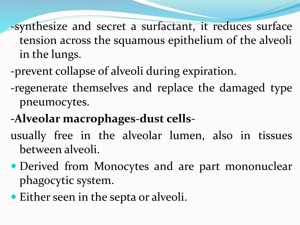 synthesize and secret a surfactant it reduces