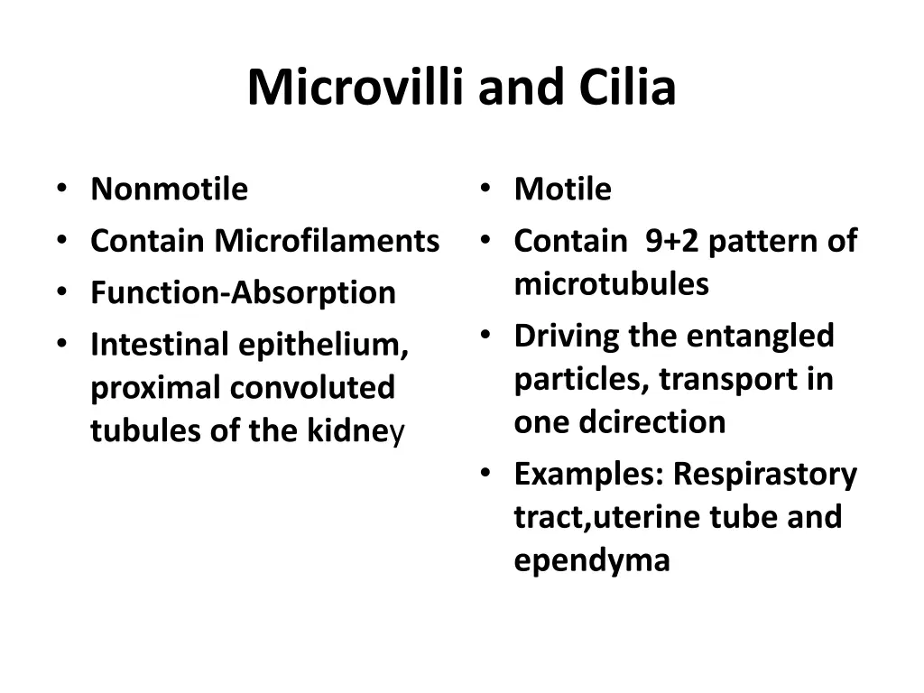 microvilli and cilia