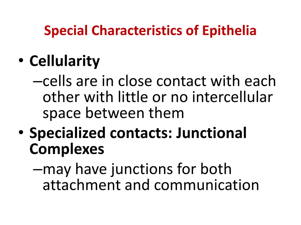 special characteristics of epithelia