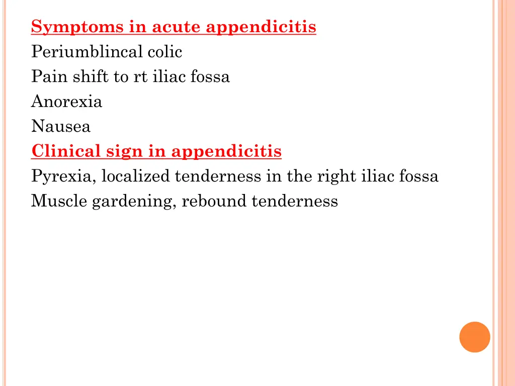 symptoms in acute appendicitis periumblincal