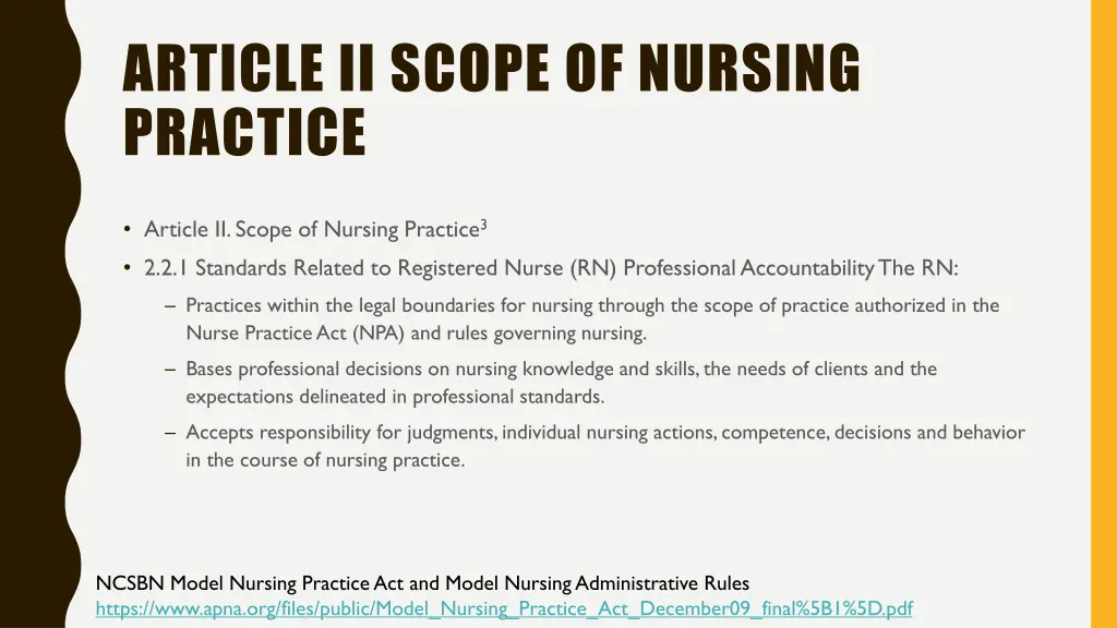 article ii scope of nursing practice