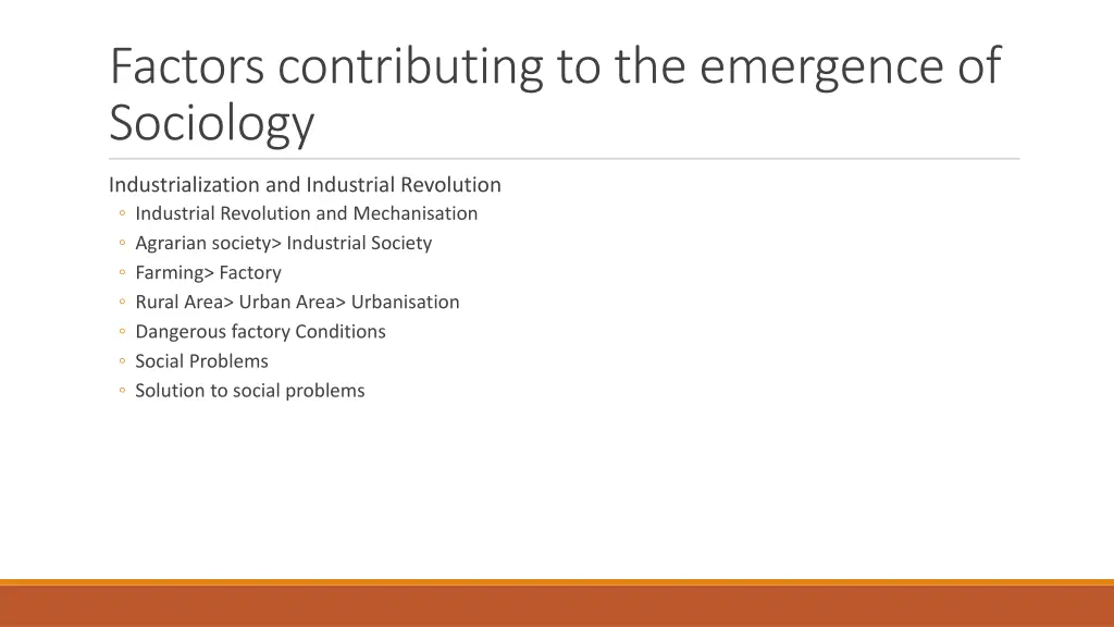 factors contributing to the emergence of sociology