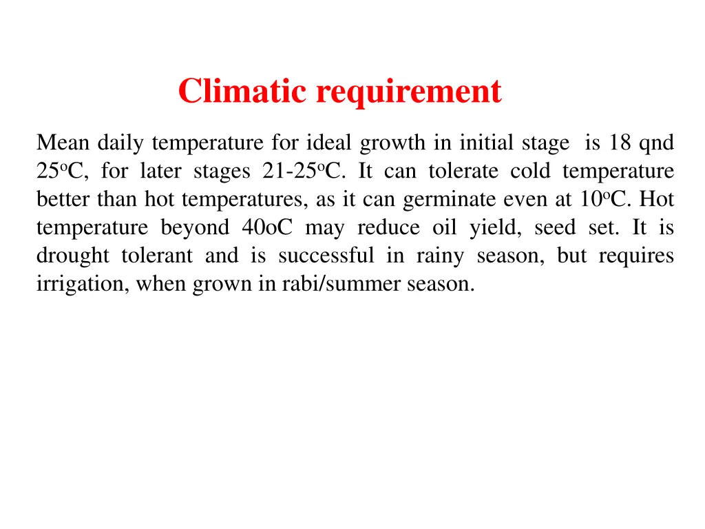 climatic requirement