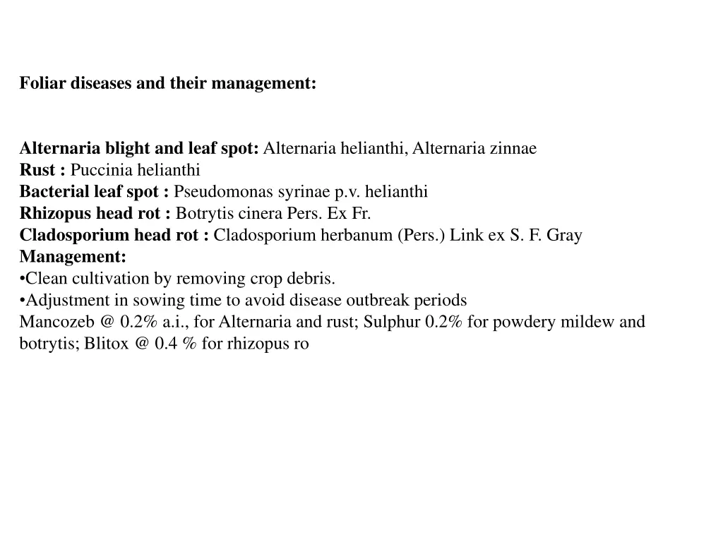 foliar diseases and their management