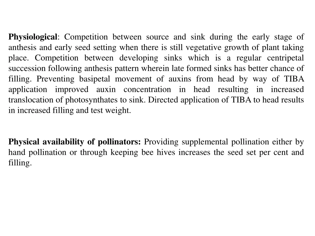 physiological competition between source and sink