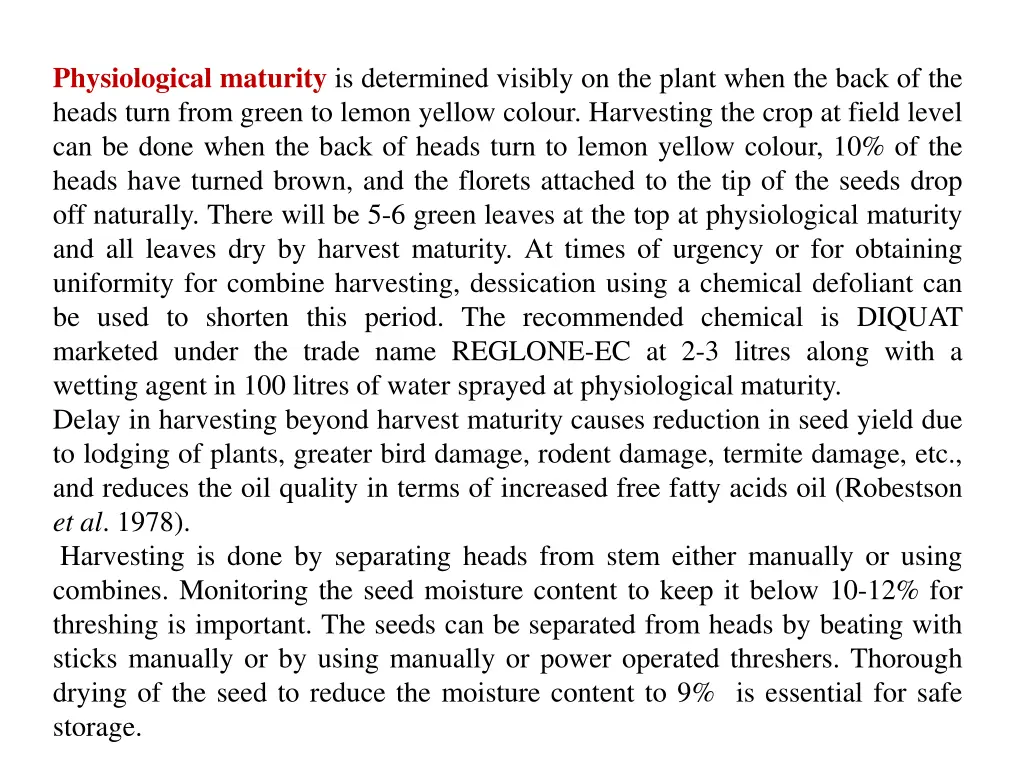 physiological maturity is determined visibly